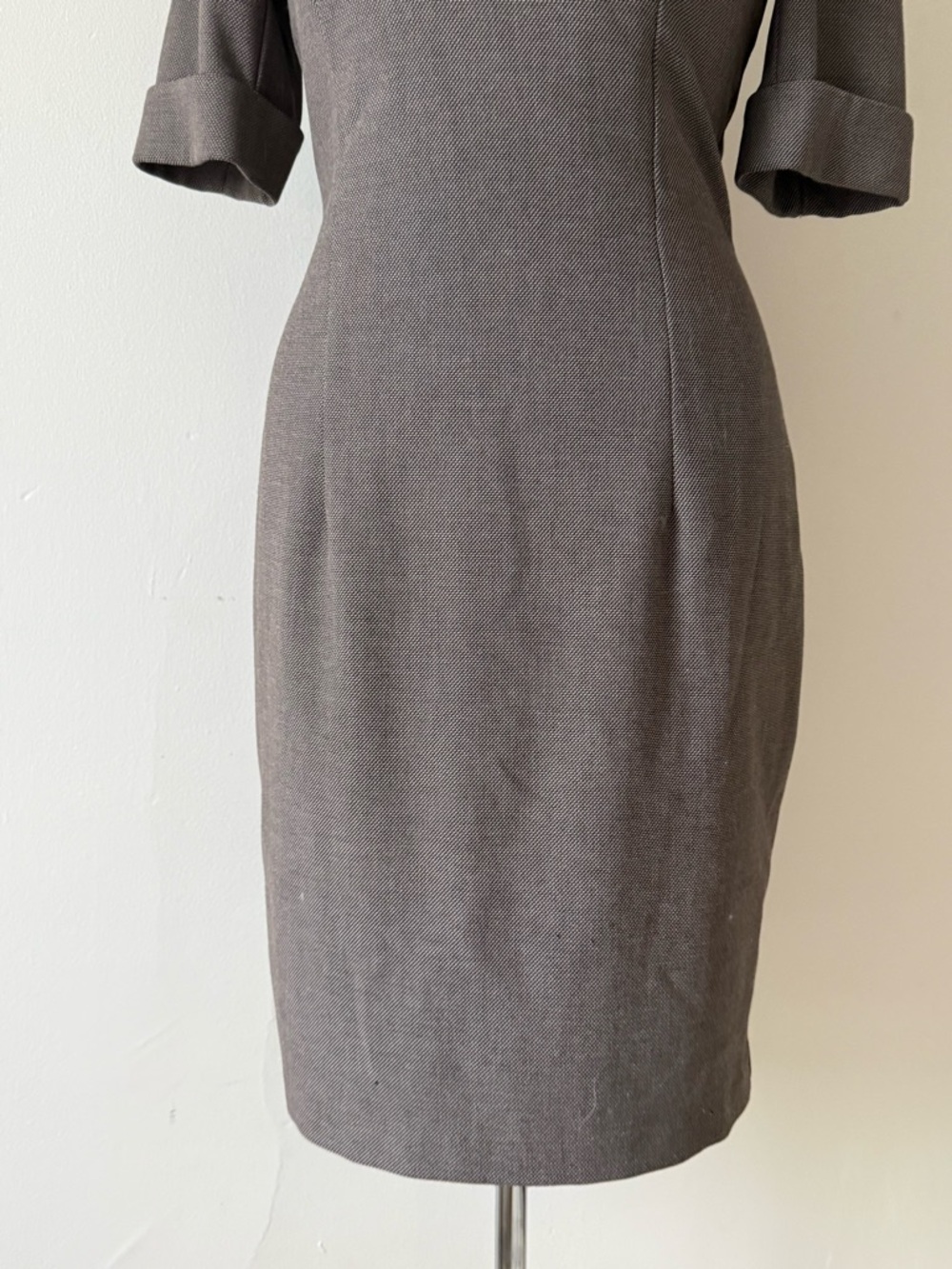 Vintage Le Château Structured Wrap Style Dress Brown Career Minimalist Midi Y2K - Picture 5 of 12
